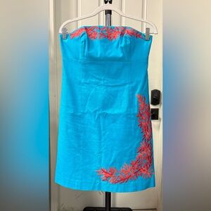 Lilly Pulitzer Blue and Coral Embroidered Women's Dress
